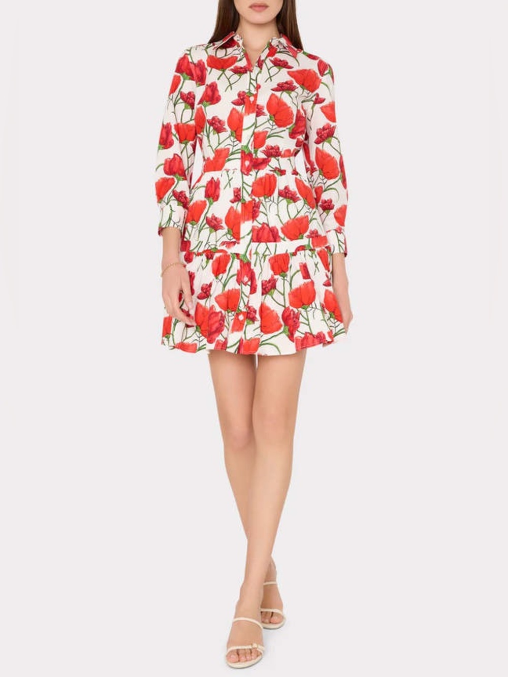 Milly Priscilla Peonia Floral Cotton Poplin Red and White Shirt Dress NWT Size 6